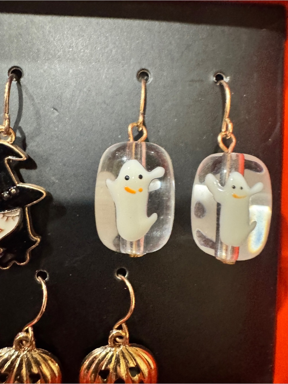 Halloween Earring Set - Black Witch, White Ghost & Gold Pumpkin Earrings - Picture 8 of 9